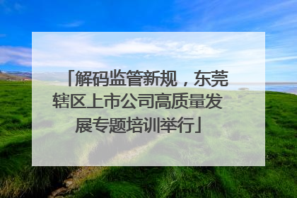 解码监管新规，东莞辖区上市公司高质量发展专题培训举行